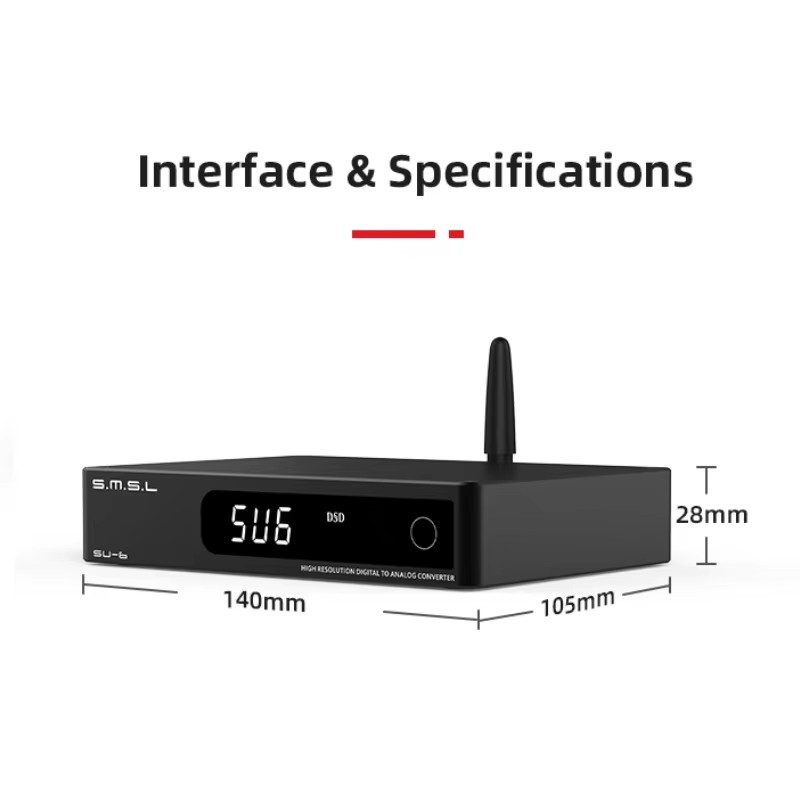 SMSL SU-6 Dekoder ES9038Q2M OP – Dac Usb Coaxial Optical Bluetooth recenzja i cena